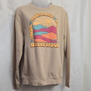 DOLLYWOOD Exclusive Music Mountain Graphic Sunsets Tan Sweatshirt Size M/L